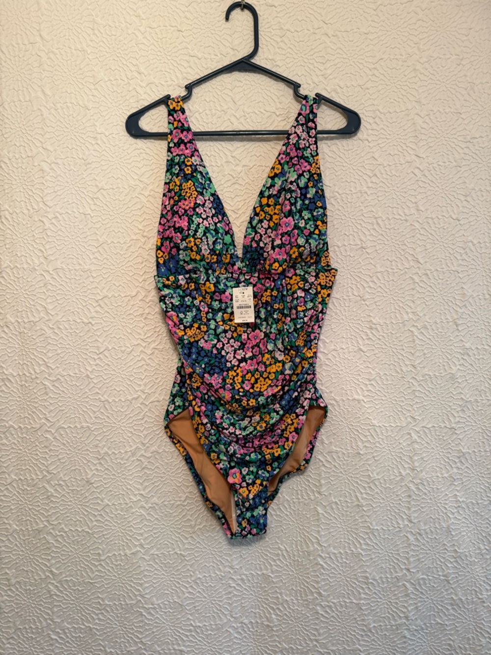 J. Crew Plunge One-Piece Swimsuit with Pink, Yellow & Green Floral Print - Picture 2 of 5